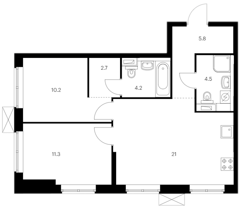 2-комнатная квартира 59.7 м², 10/12 эт., ЖК «Шкиперский 19»